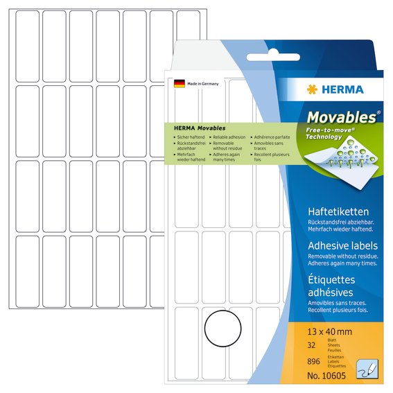 HERMA Etiketter Movables 13x40mm hvid 896stk