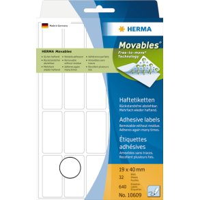HERMA Etiketter Movables 19x40mm hvid 640stk