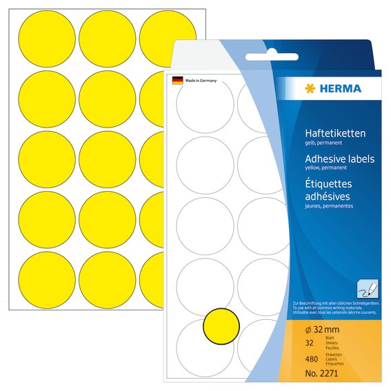 Mrkningsetiketter HERMA gul 32mm