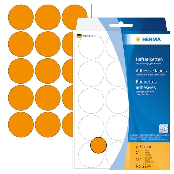 Mrkningsetiketter HERMA lysorange 32mm