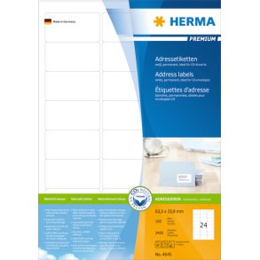 HERMA Premium Etiketter A4 63,5x33,9mm 100ark
