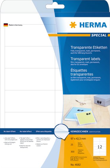 Etiketter HERMA Special trans 96,5x42,3  300 stk.