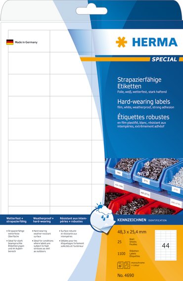 Etiketter HERMA Folie hvid 48,3x25,4 25/