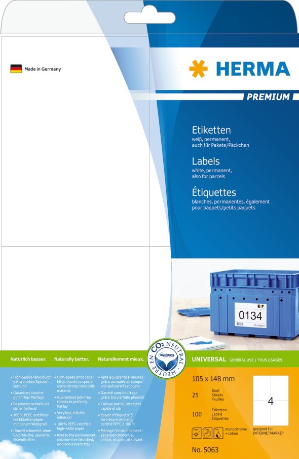 Etikett HERMA Premium A4 105x148,5 (25)