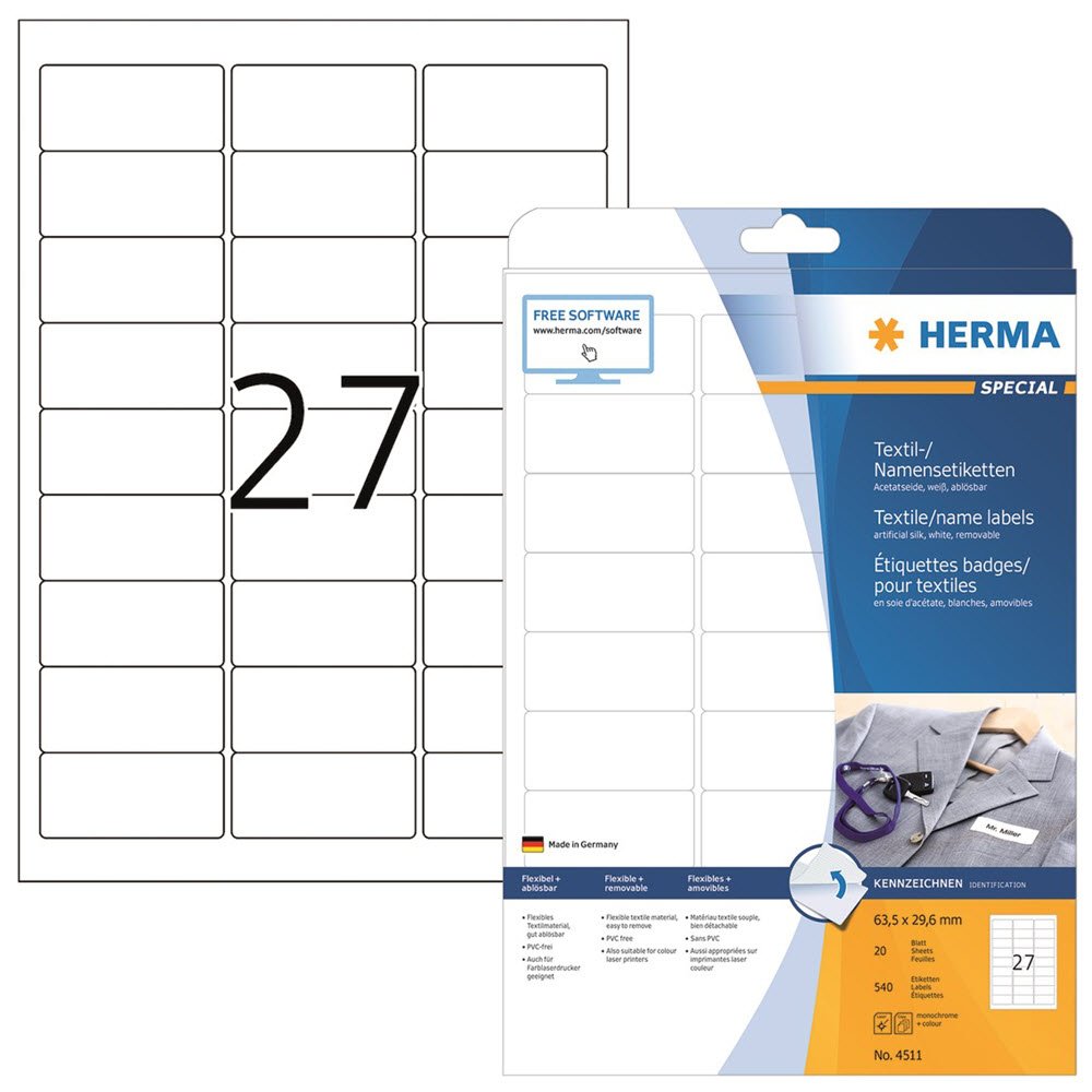 Herma navne etiket aftagelig 63,5x29,6 hvid (540)