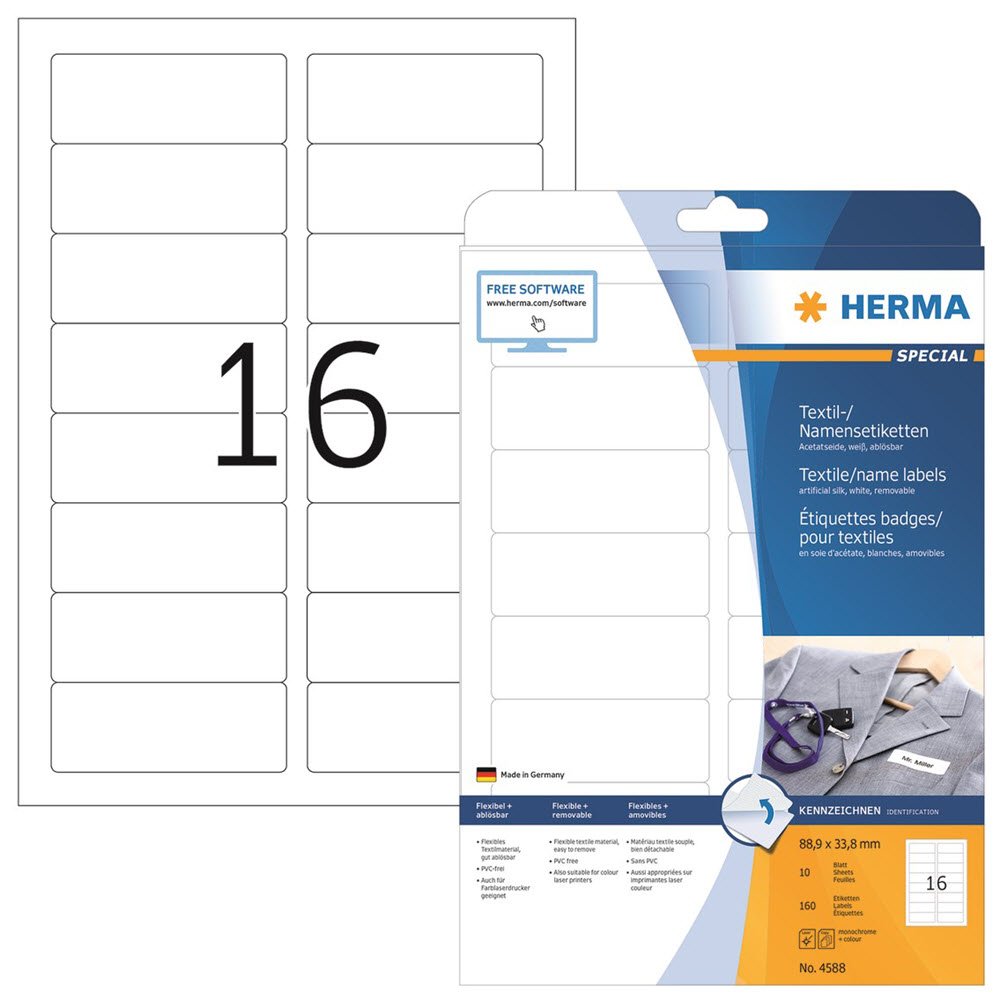 Herma navneetiket tekstil aftagelig 88,9x33,8 hvid