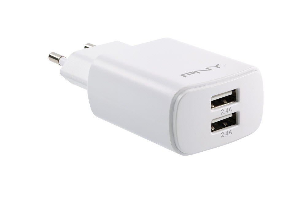 PNY Dual Wall Charger, White