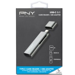 PNY USB-C Card Reader - USB Adapter, Grey