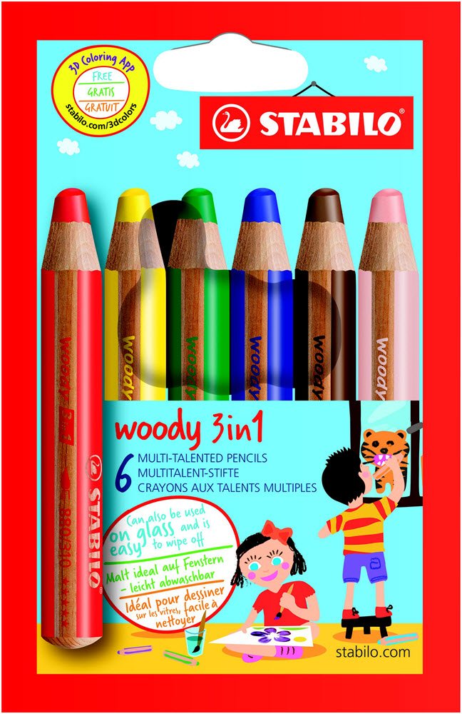 Stabilo Woody 3 i 1 st, 6stk