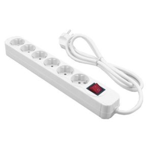 Stikdse 6 udtag med afbryder EU jord Hvid 1.4m