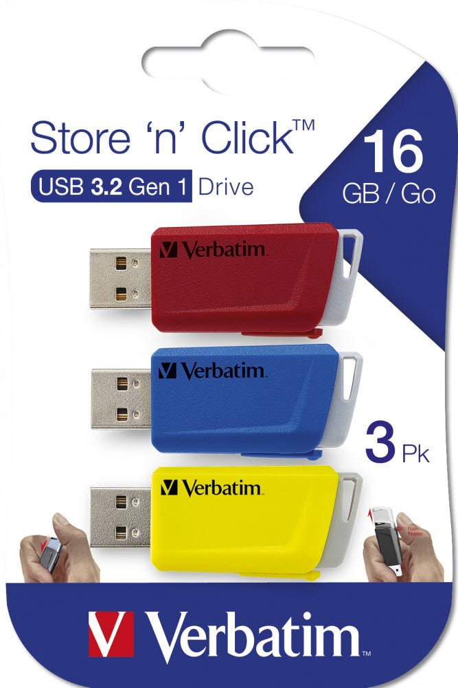 Store &acute;N&acute; Click USB Drive 16GB Red/Blue/Yellow