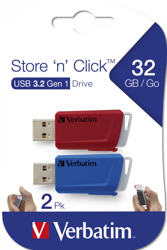 Store &acute;N&acute; Click USB Drive 32GB (2-pack) Red/Blue