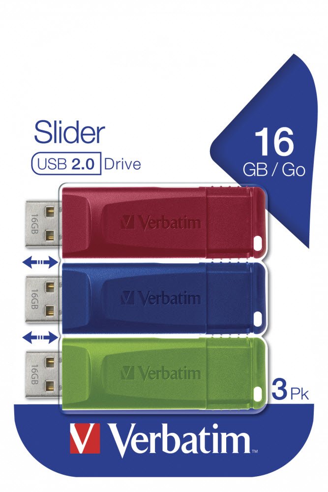 Store &acute;N&acute; Go Slider USB Drive 16GB Red/Blue/Green