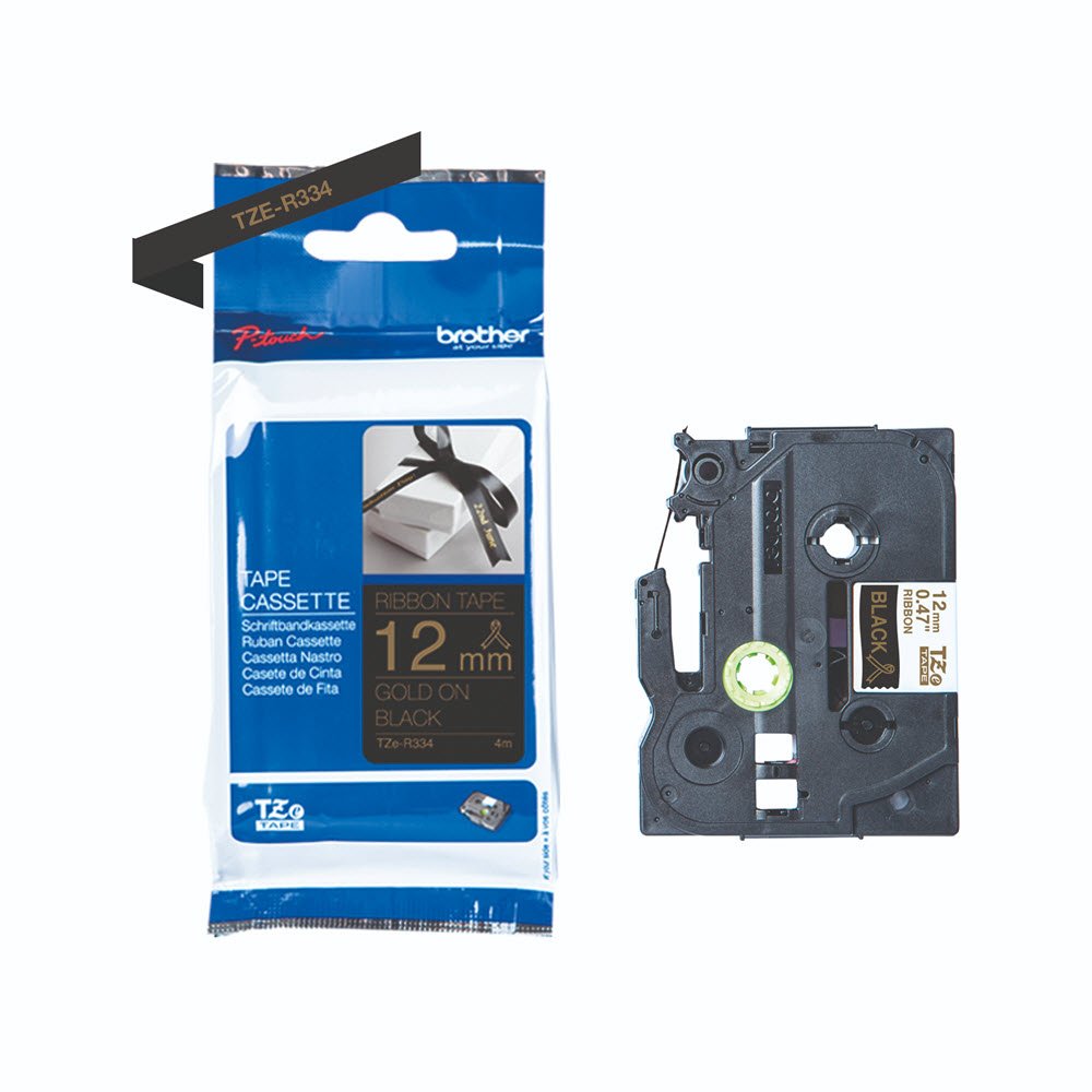 TZe-R334 printer guld tekst p sort 12m bnd