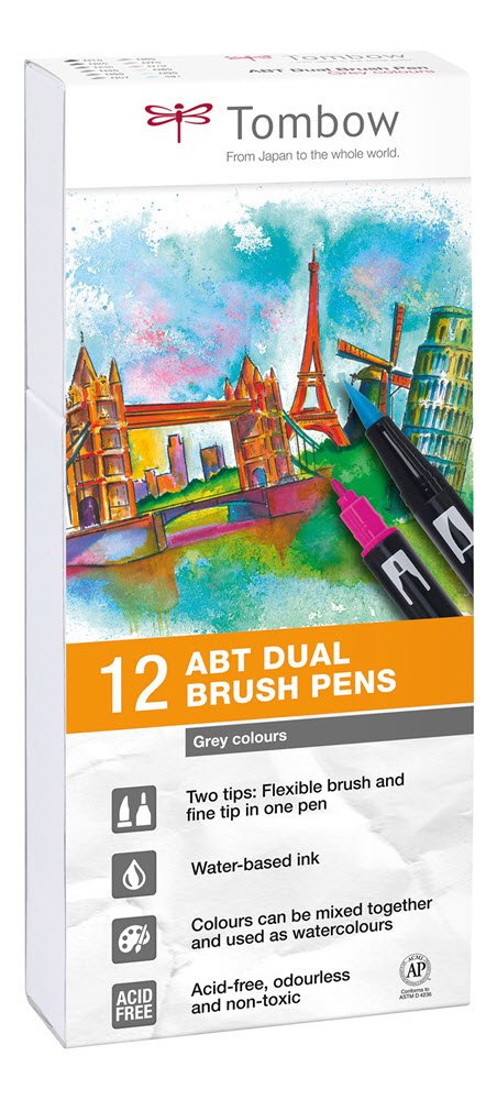 Tombow ABT Dual Brush 12P-3 gr farver