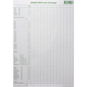 Yatzy Blok A4 Gigant 12Terning