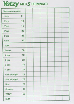 Yatzy blokke Til 5 Tern 3stk