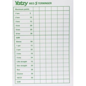 Yatzy blokke Til 5 Tern 3stk