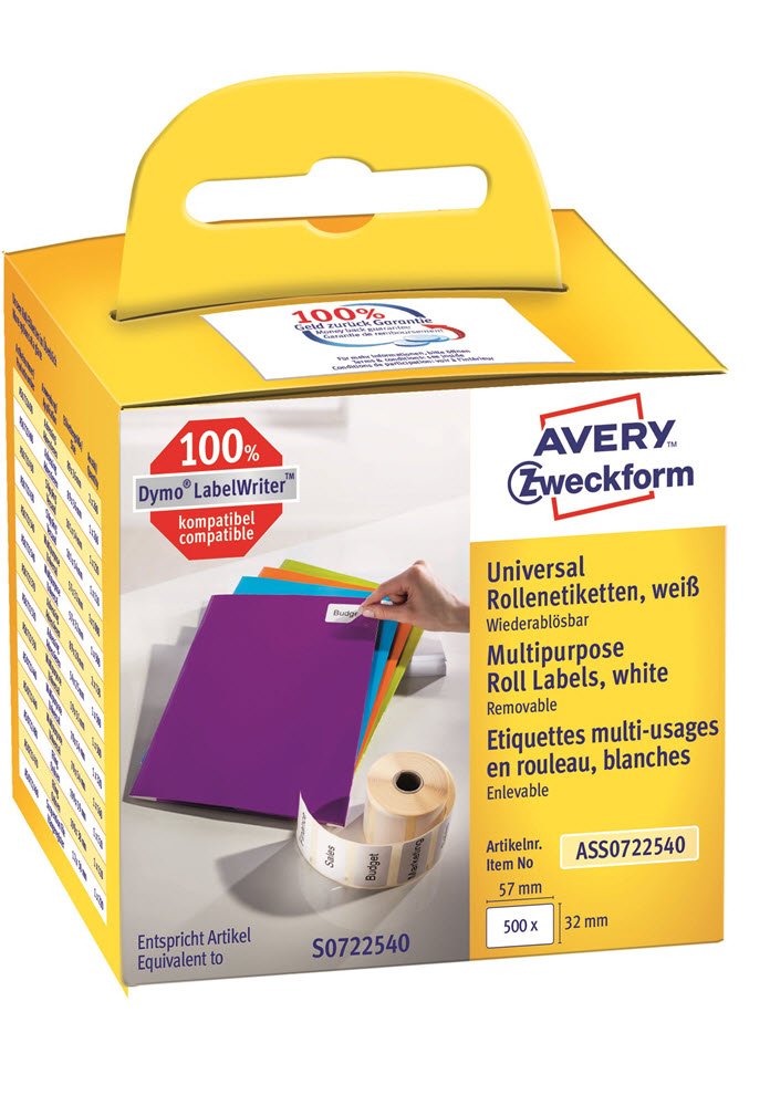Avery aftagelig etiket paa rulle 57x32mm 500