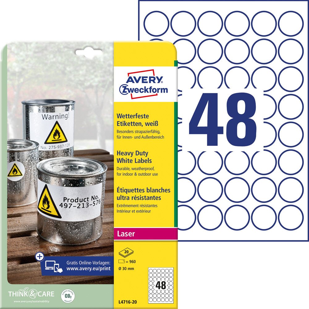 Avery strke Polyester etiket 30mm (20)