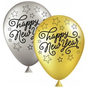 Balloner Happy New Year 23 cm guld/slv 8 stk.