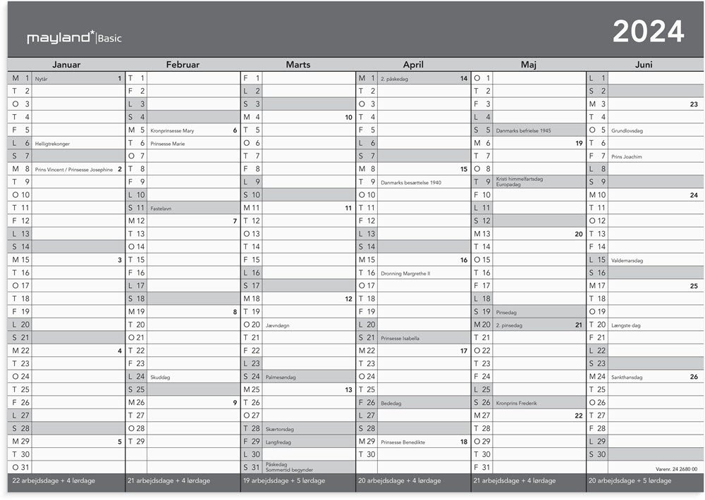 Basic kontorkalender A4 2024