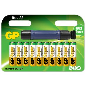 Batteri GP AA 10stk + lygte