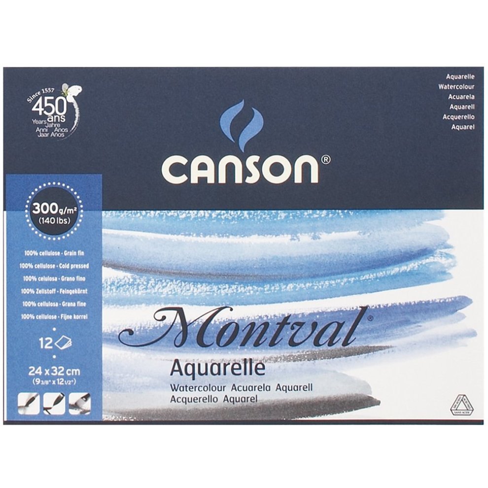 Canson Montval Akvarelblok 300g 24x32cm 12 ark