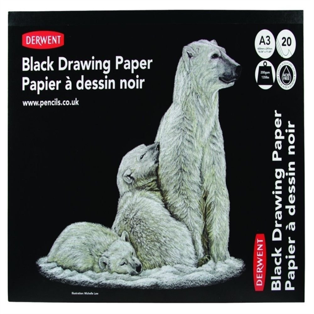 Derwent black drawing paper A3 200gr 20ark