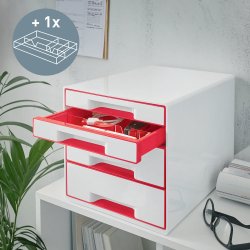 Desk Cube WOW m/4-skuffer hvid/rd