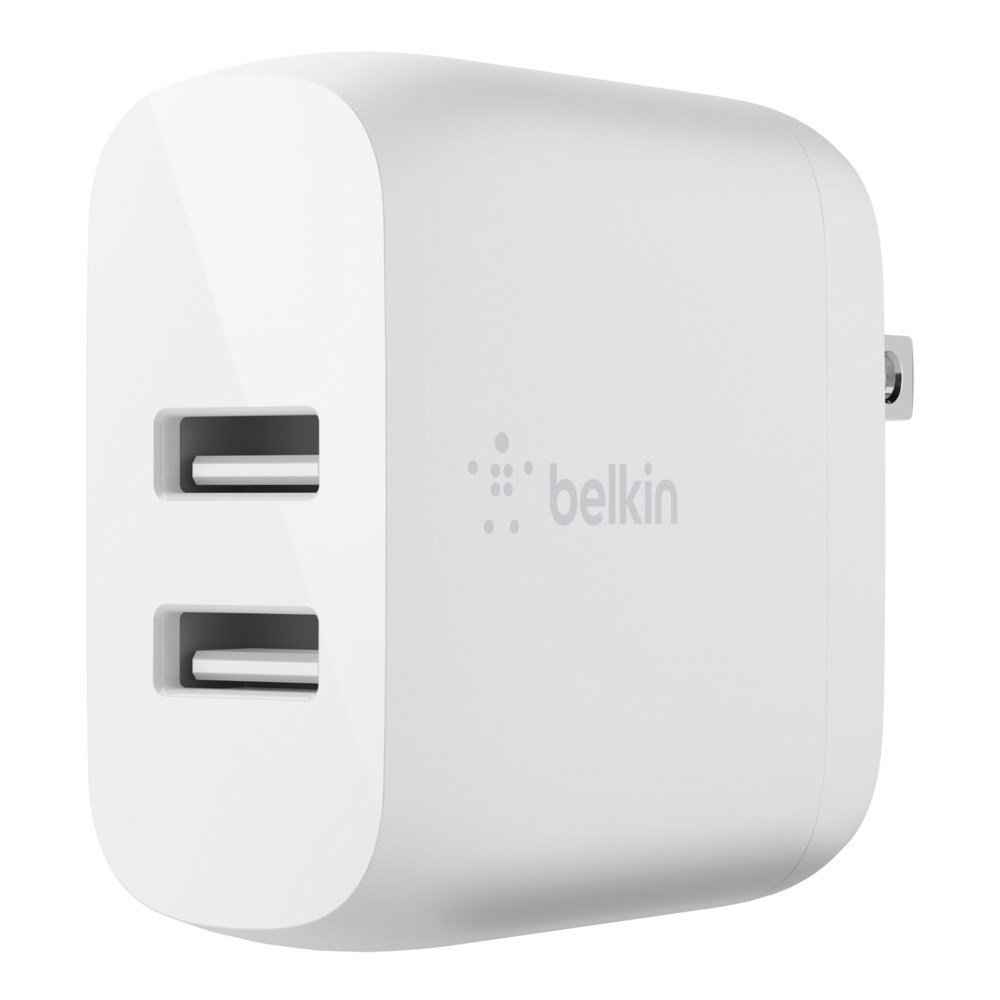 Dual USB-A Wall Charger, 12W X2, WHT