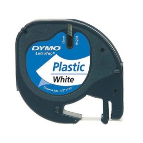 Dymo Tape LetraTag plastic 12mmx4m Black/white
