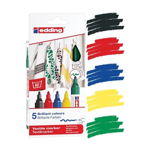 Edding Textil Pen 2-3mm 5 ass farver st