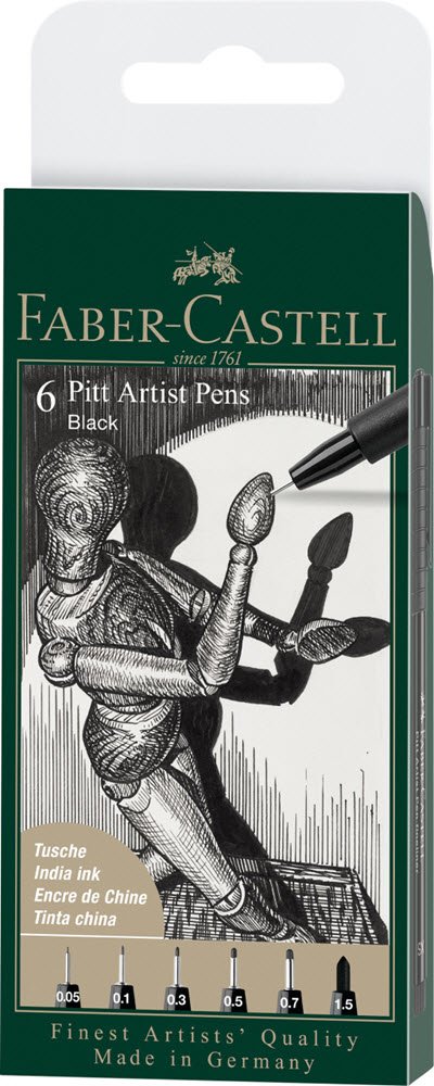 Faber-Castell Pitt Art Pen Sort 6 Ass Spidser