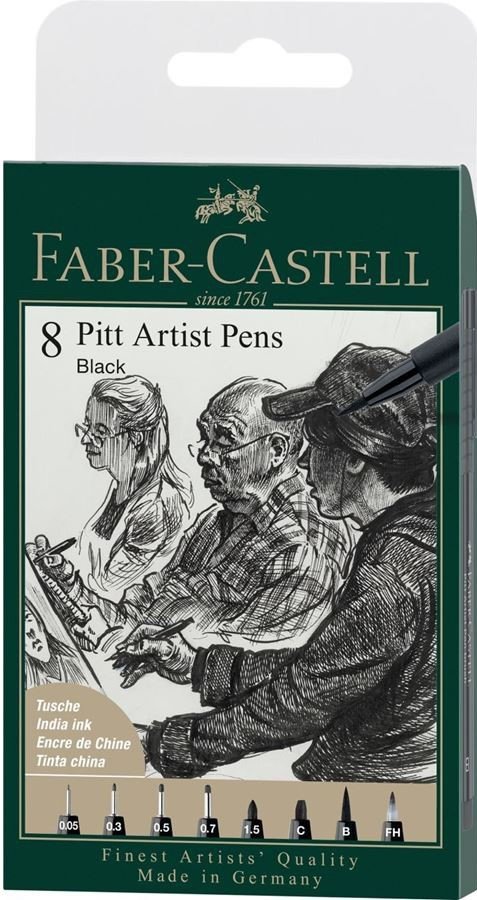 Faber-Castell Pitt Art Pen Sort 8 Ass Spidser
