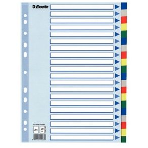 Faneblade PP A4 20-delt farvede faner