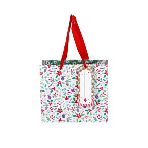 Gavepose 18x16x8 cm Hvid+grn