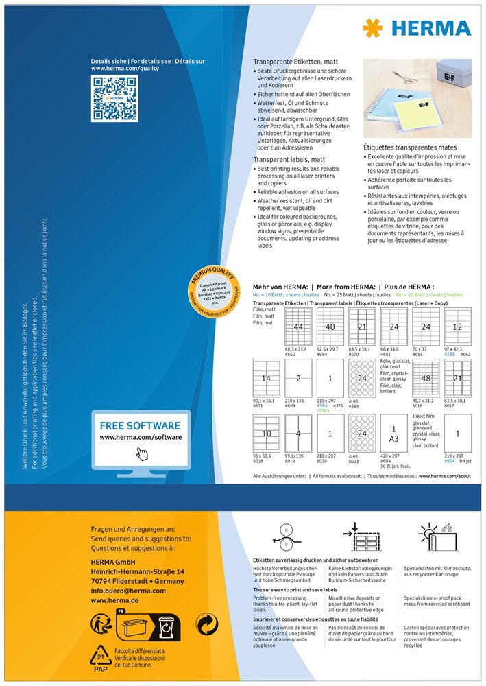 Herma etiket film 210x297 transp mat (80)