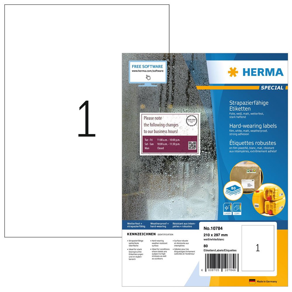 Herma etiket film ekstra strk 210x297 hvid mat