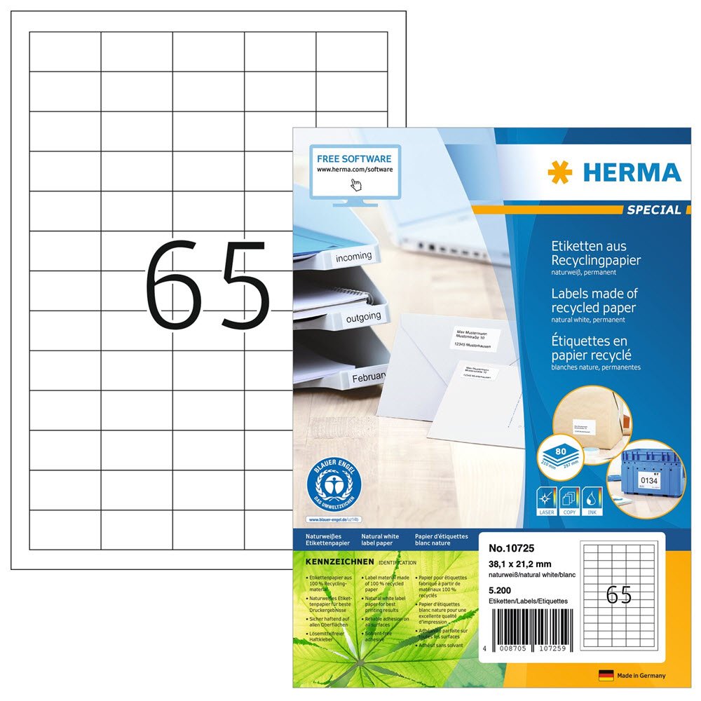 Herma etiket recycled 38,1x21,2 hvid (5200)