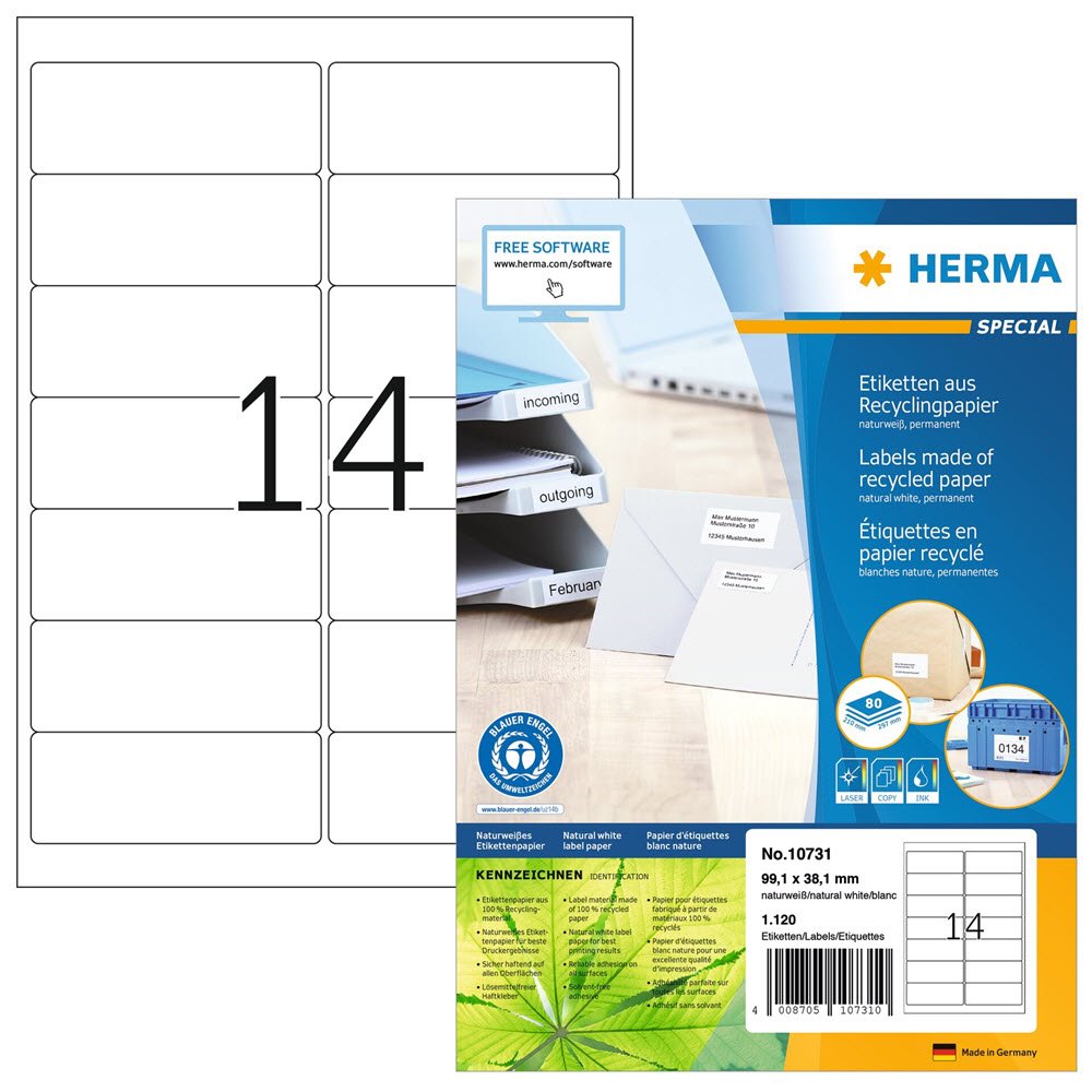 Herma etiket recycled 99,1x38,1 hvid (1120)