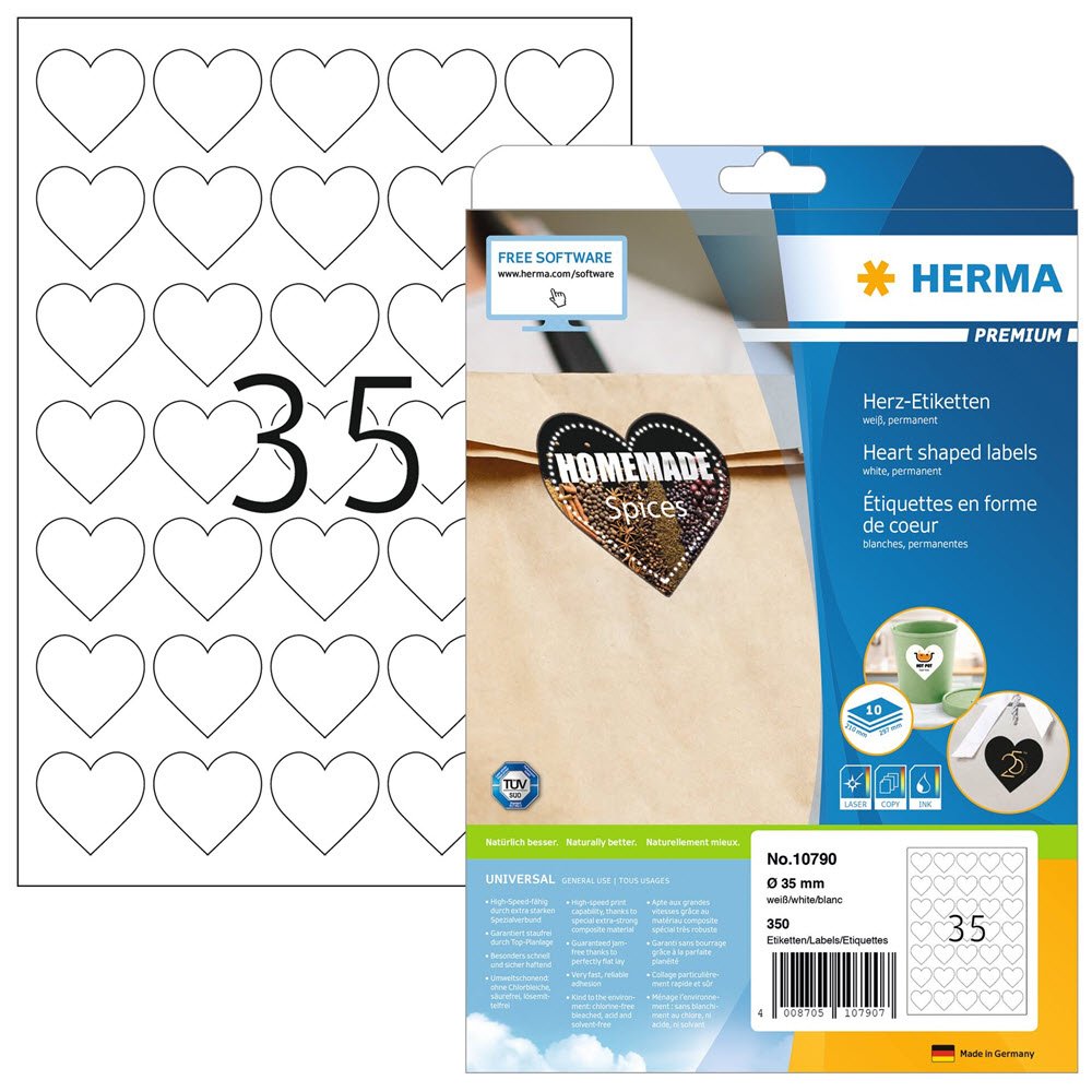 Herma label Premium hjerter 35mm A4 (350)