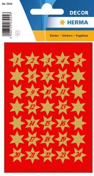Herma stickers Decor julekalender stjerner 1-24
