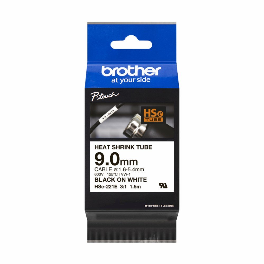 HSe-221E sort p hvid krympeflextape &#150; 9 mm