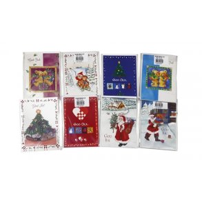 Julekort + konvolut 4 stk assorteret motiver