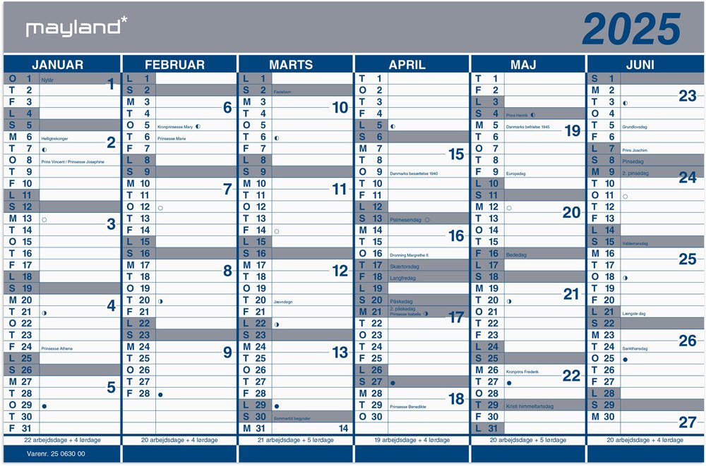 Kontorkalender Dobbelt halvrskalender 2025