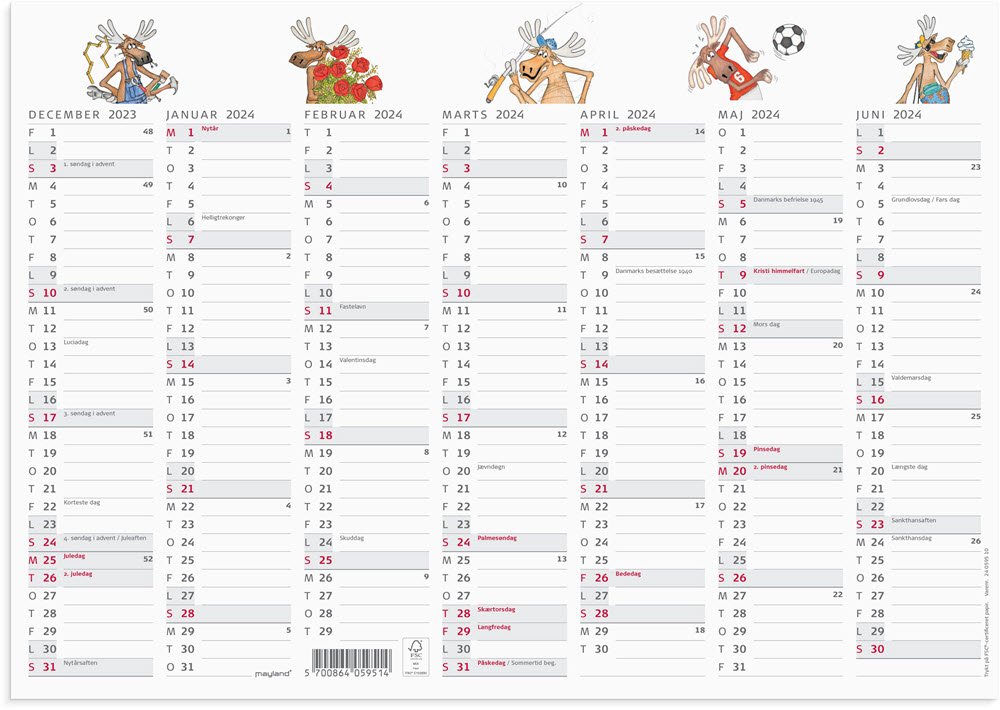 Kontorkalender Humr-Elg A4 14 mdr. 2024