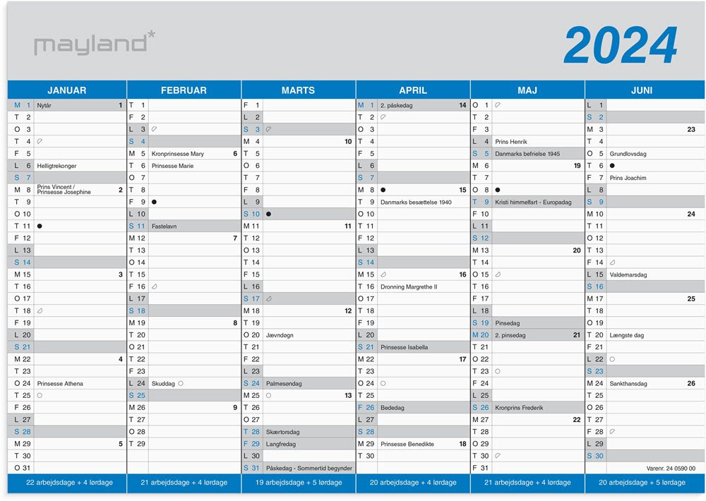 Kontorkalender Klassisk A4 2024