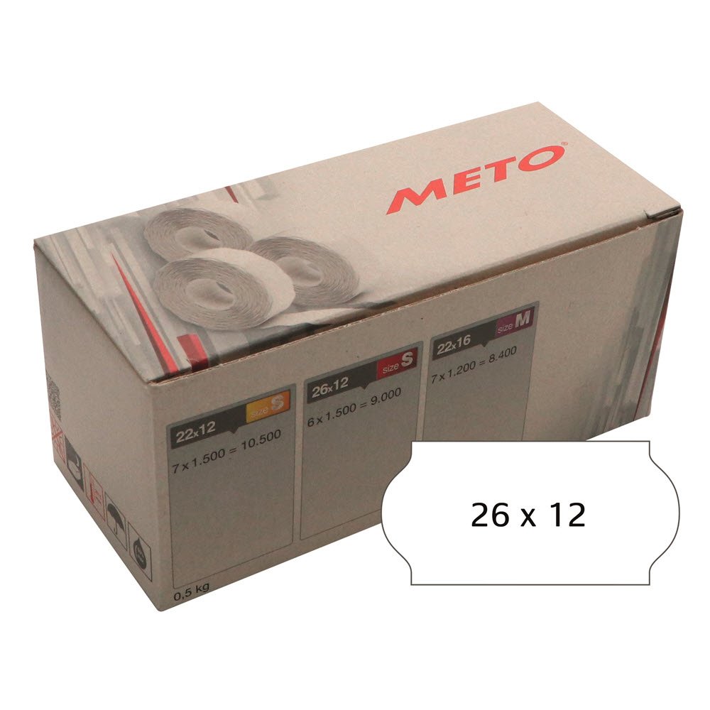 Meto etiket perm 26x12 hvid (6rl/1500)