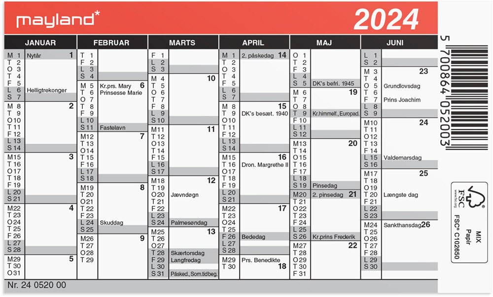 Mini kalender 2024